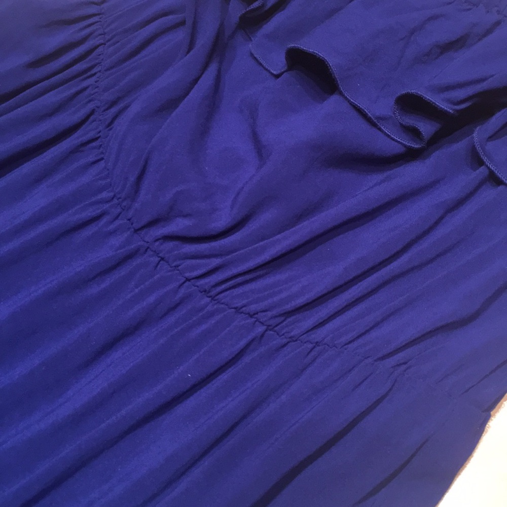 Women's Dark Blue Casual High Low Long Strapless Ruffle Maxi Dress - Picture 4 of 5